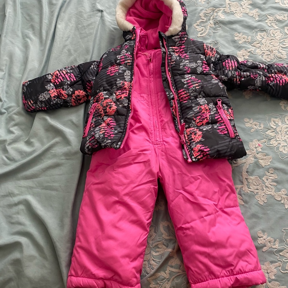 OshKosh B'gosh Vibrant Pink Fleece Coat Snowsuit  Matching Set TODDLER 24 Mnths